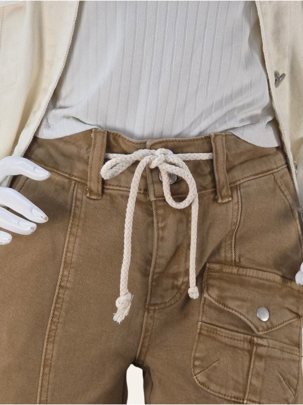 Risen Cocoa Utility Cargo Jeans 0/24 NWT Neutral Western Chic - Picture 5 of 10